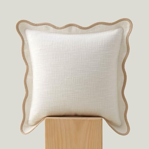 Doppelstich-Kissenbezüge, gewellt, 100 % Baumwolle, dekorativer Boho-Kissenbezug, hergestellt in Indien, quadratischer Kissenbezug, moderne Wohnkultur für Couch, Sofa, Wohnzimmer, cremefarben
