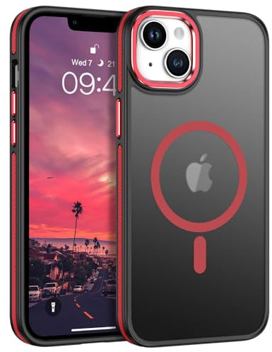 VENINGO Magnetic for iPhone 13/14 Phone Case Compatible with Mag Safe Matte Translucent Shockproof Protective Women Man Girls Phone Case for iPhone 13/iPhone 14,Red