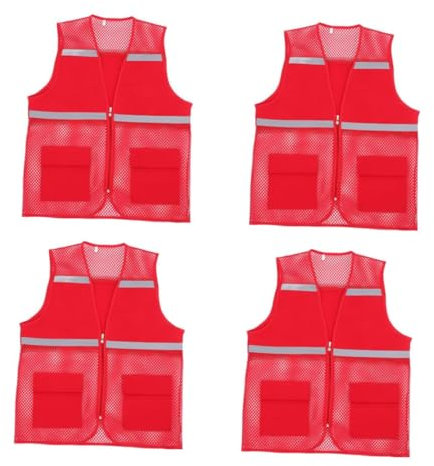 Uonlytech 4 Stück Atmungsaktive Mesh-weste Sicherheitsausrüstung Für Den Bau Warnweste Für Damen Reflektierende Sicherheitsausrüstung Arbeitsweste Aus Netzstoff Bauarbeitsweste Polyester Rot