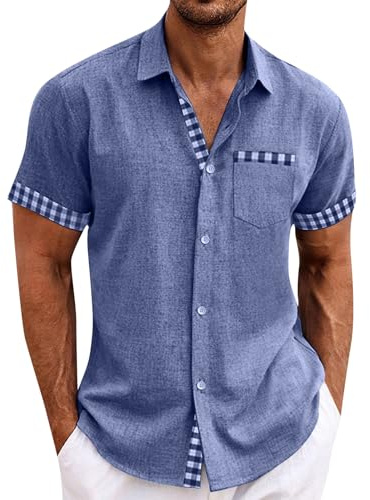 Men's Short Sleeve Shirt Stretch Stain Shield Plain Shirts Regular Fit Business Blouse Casual Smart Button Down T-Shirt