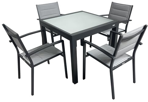 MOMMAHOME® Ensemble table extensible et 4 chaises de terrasse, ensemble de meubles de jardin extérieur 5 pièces, structure en aluminium, table et chaises de terrasse imperméables, résistantes à