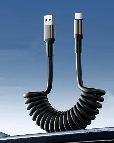 USB to USB-C Coiled Cable 5ft (1.5m), iPhone 16e Retractable Fast Charging Cord, USBC Spring Cable for iPhone 16e 16 Pro Max 17 Plus, Samsung Galaxy S25 Ultra, Pixel 9 Pro Android Auto Apple CarPlay