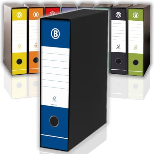 LogicaShop DOX Faldoni Portadocumenti Ufficio con Custodia, Raccoglitore ad Anelli A4, Dorso 8, Formato Commerciale, 32 cm Altezza, Classificatori Dossier Archivio Fatture e Documenti, 10 Pz (Blu)