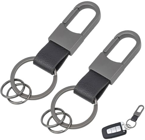 2 Pièces Porte-clés en Cuir,Le Cuir Porte-clés de Voiture,Porte-clés pour Homme Femme, pour Voiture, Moto, Vélo et Maison (Noir)