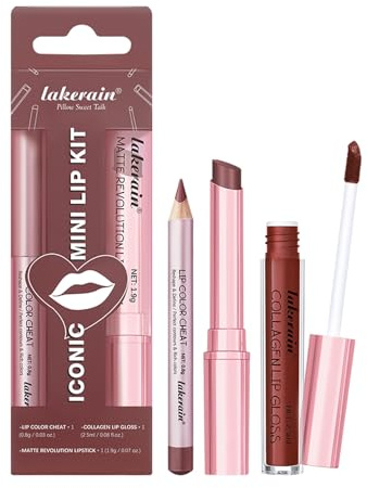 3PCS Matte Liquid Lipstick Lip Balm & Lip Liner Lip Kit, Hydrating Tinted Pink Lip Balm, Collagen Lip Gloss For Dry Lips, Waterproof Make Up Set (# 03 Reddish Brown)