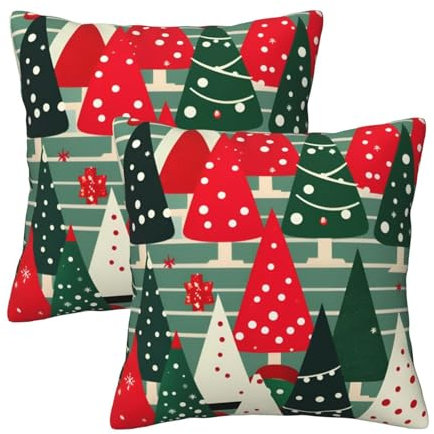 Evengigy Juego de 2 fundas de cojín cuadradas con estampado de árboles de Navidad, 50 x 50 cm