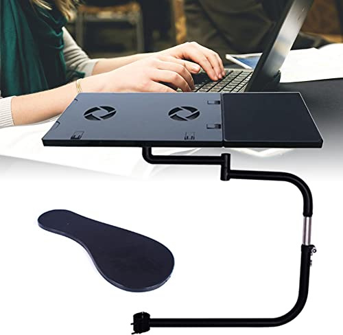 Chair Clamp Keyboard Holder, 360° Adjustable Keyboard Stand Laptop Keyboard Laptop Holder Laptop Elbow Wrist Support Stainless Steel Tiltable Holder with Mouse Pad USB Fan for Seated Office Workers