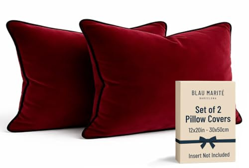 Blau Marité Kissenbezüge 30x50 cm – 2er Set aus weichem Samt – Dekokissen mit kontrastierendem Rand – Bordeaux – Ohne Füllung