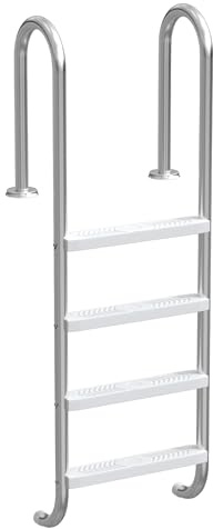 Aufun Edelstahl 304 Poolleiter 4 stufig Schwimmbad Leiter, 157x54x26cm