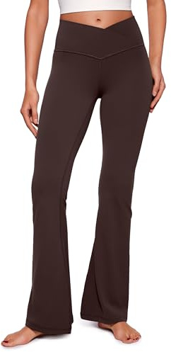 CRZ YOGA Damen Butterluxe Bootcut Schlaghose Yoga Leggings Crossover High Waist Blickdicht Sporthose Fitnesshose - 84cm Heißes Fudge-Brown 36