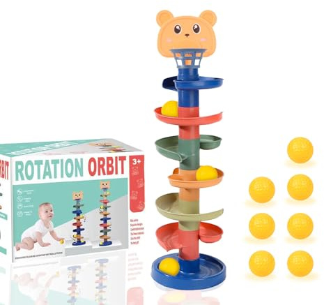 NUC Montessori Regenbogen Murmel Kugelturm Baby ab 1 Jahr SpinAgain Kugelbahn ab 1 Jahr Motorikspielzeug zur Förderung von Hand-Auge-Koordination & Konzentration Babys Weihnachten