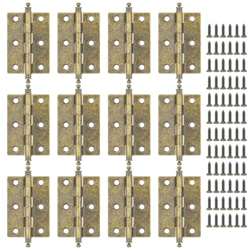 MABAHON Antike Scharniere, klappbare Bronze-Scharniere, Retro-Messing-Türscharniere mit 74 Pcs Scharnierschrauben für Schränke, Schranktüren, Retro-Schmuckkästchen, Truhen (12 PCS)