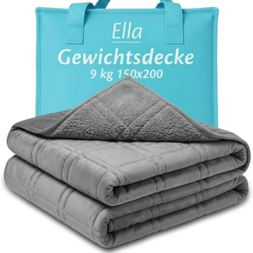 Ella Gewichtsdecke 150x200 9kg Schwere Decke, Therapiedecke Erwachsene | Sherpa-Fleece-Bettdecke für erholsamen Schlaf – ideal für Männer, Frauen mit Stress, Unruhe oder Schlafproblemen