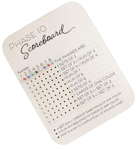 FGDTREE Phase 10 Score Board Leichtes Scoring Holz Phase 10 Anzeigetafel für Kartenspiel Erwachsene Dauerhaft für Brettkartenspiel Erwachsene