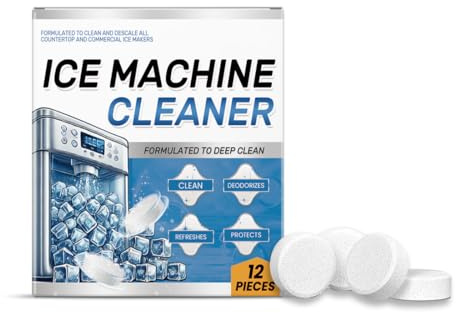CFEWV 12 Pièces de Détergent pour Machine à Glaçons, Pastilles de Nettoyage Enlèvent Calcaire et Minéraux, Nettoyant pour Sorbetière et Machines à Cubes Glaçons, Prolonge la Durée de Vie