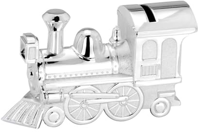 Spardose Lokomotive Form versilbert - verspielte Sparbüchse für Münzen & Scheine - Sparbox im detailreichen Eisenbahn-Design für Kinderzimmer & als Geschenkidee