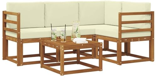 vidaXL Outdoor-Sofagarnitur mit Kissen 5 pcs Natur und Creme, Garten-Sofa-Set, Moderne Outdoormöbel, langlebige Lounge für die Terrasse, Bequeme Sitzgruppe