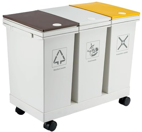 evergoods Set of 3 Waste Utility Plastic Bins Dual Compartment Kitchen 36L | Rubbish & Recycling Bins, Space-Saving Household Trash Cans for Kitchen, Office, Bathroom, or Garage, Durable Plastic