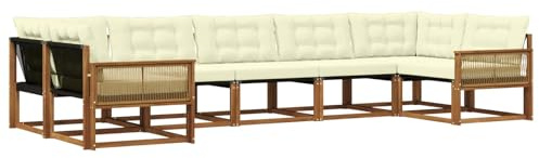 vidaXL Outdoor-Sofagarnitur mit Kissen 7 pcs Natur und Creme, Elegantes Garten-Sofa, modernes Outdoor-Sofa, robuste Lounge-Möbel für gemütliche Treffen