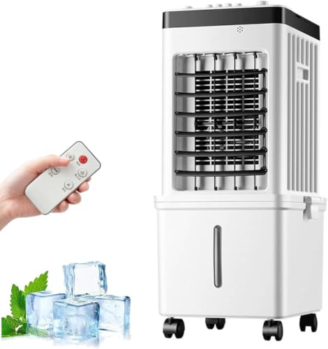 Refrigeratore ad aria portatile con telecomando, refrigeratore ad evaporazione 3 in 1 con serbatoio dell'acqua da 15 litri e 4 batterie di ghiaccio, ventilatore silenzioso con 3 velocità e
