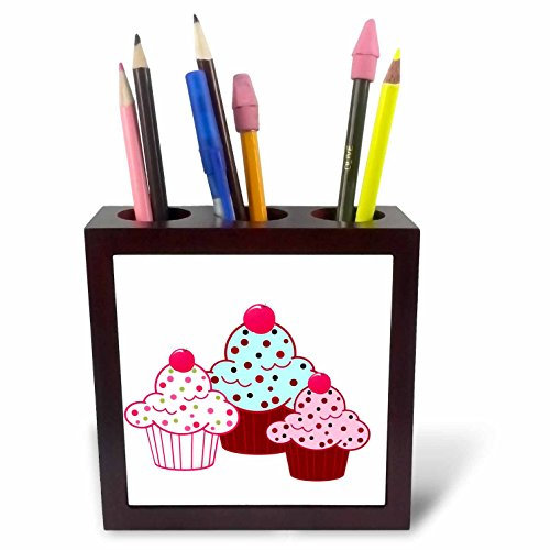 3dRose PH 35928 _ 1 Lagerung Trio von Cupcakes Kacheln Stifthalter, 12,7 cm