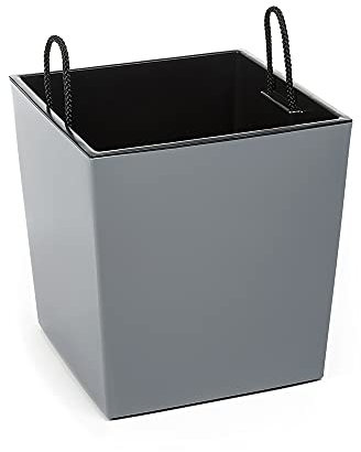 Kreher XXL Design Pflanzkübel aus Kunststoff in Hochglanz Grau mit herausnehmbaren Einsatz. Maße BxTxH in cm: 40 x 40 x 41 cm