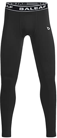 baleaf Boy's Compression Leggings Tights Fleece Base Layer Pants Black M