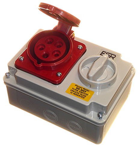 Presa con interruttore interlock da 16 A, 415 V, 5 pin, 3P + N + E, trifase, colore rosso
