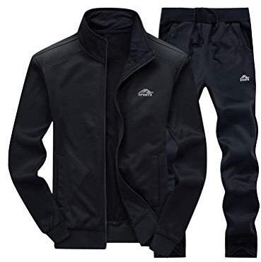 FTCayanz Trainingsanzug Herren Jogginganzug Langarm Reißverschluss Jogging Anzug Sweatshirt für Freizeit Sport Schwarz L