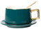 YBK Tech Fine China Cup& Saucer Set, Strengthen Porcelain Tea Coffee Cup for Home Kitchen Office- Classic and Simple Style (Dark Turquoise Green)
