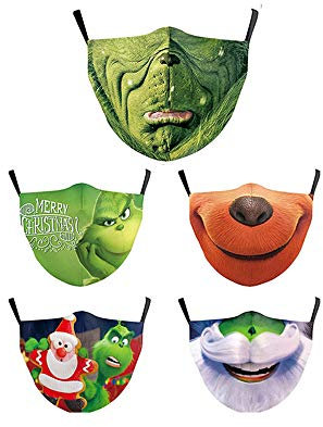 Youning Erwachsene Mundschutz Waschbar Mund-Nasen-Masken mit 3D Cartoon Aufdruck, Wiederverwendbare Atmungsaktive Baumwolle Soft Half Face Halstuch Schals Bandana Mund und Nasenschutz 5PCS (B)