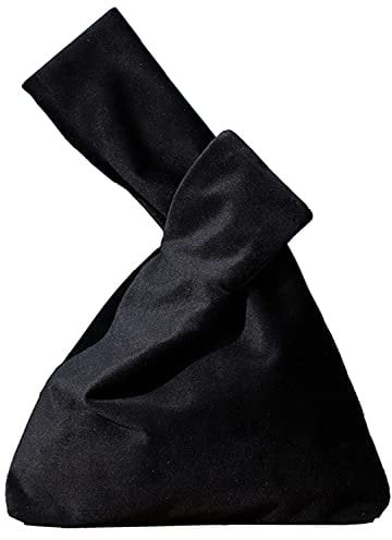YuuTbiu Women's Black Velvet Knot Wristlet Handbag, Modern Hobo Style, Portable, 10cm W x 25cm L x 32cm H, 0.4L Capacity, Magnetic Snap Closure, Strap Length 6 Inches