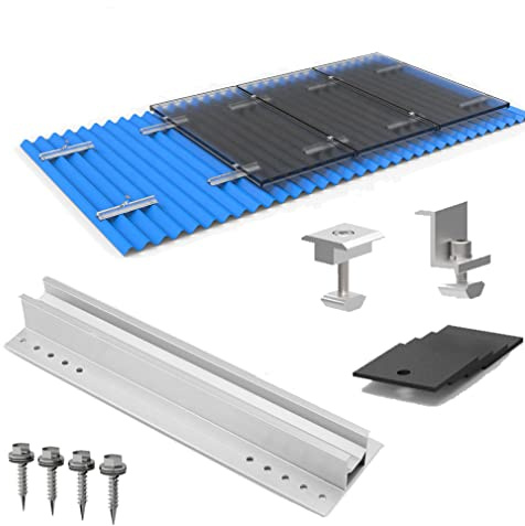 Solarmodul Alu Halterung Befestigungssystem Trapezblech PV Befestigungsschiene Schiene 400MM Endklemme 30mm, Befestigungs-Set für 10 x Solarmodul