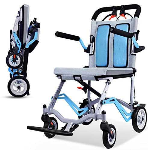 Wisging Ultraleichter Transportrollstuhl - Falten Tragbar Rollstuhl mit Handbremse - Trolleys für ältere Flugzeugreisen