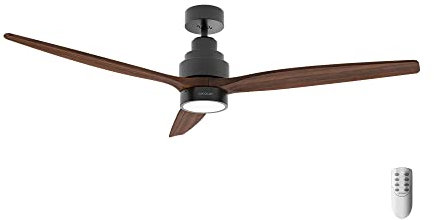 Cecotec Ventilador de Techo con Luz EnergySilence Aero 5300 Black&Wood Design. 30W, Diámetro 52” con 3 Aspas, Motor DC, Luz LED, Mando a distancia, Temporizador y Modo Winter-Summer