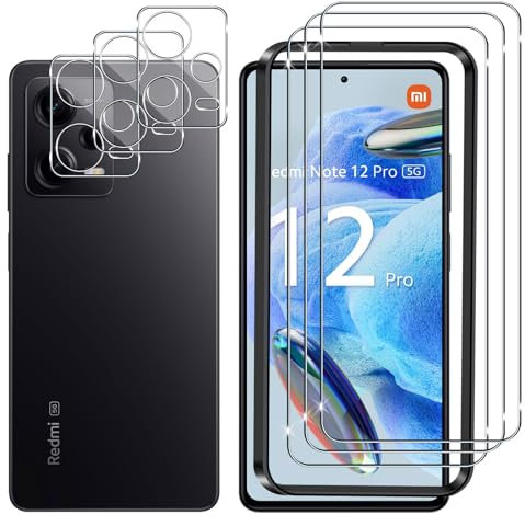 Lutree 3+3 Piezas Protector de Pantalla para Xiaomi Redmi Note 12 Pro 5G con Protector de Lente de Cámara con Marco de Instalación Fácil, 9H Dureza Anti-Arañazos Libre de Burbujas Cristal Templado