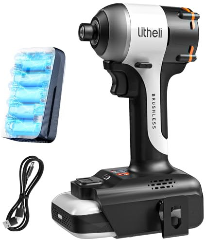 Litheli 20V Akku Schrauber mit 10.000mAh Li-Ion-Akku, Akku-Schlagschrauber 230Nm Drehmoment,3 Modi,6.35MM Präzisionsspannzange, LED-Leuchten für Reparaturen und Heimwerker