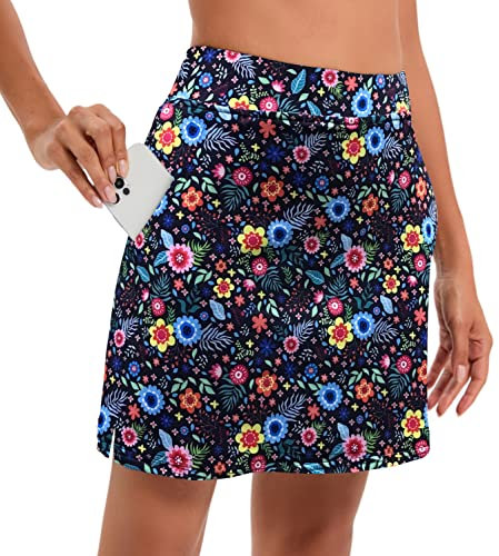 Timuspo Damen Tennisrock mit Hose Kurze Skort Hosenrock Sommerrock mit Taschen Sportrock Golfrock Wandern Outdoor Radfahren
