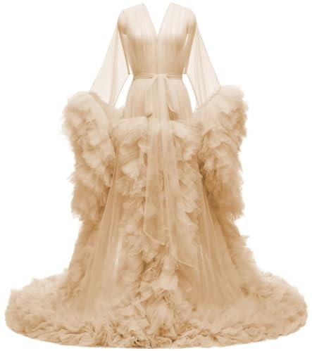 WSEYU Tüll Mutterschaft Fotoshooting Kleid Braut Tüll Robe Baby Dusche Fotografie, champagnerfarben, 46