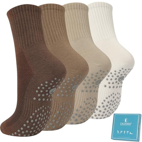 Caldodo Stoppersocken Damen 4Paar Yoga Socken 39-42, Geschenke für Frauen Antirutschsocken Rutschsocken mit Noppen Pilates Socken