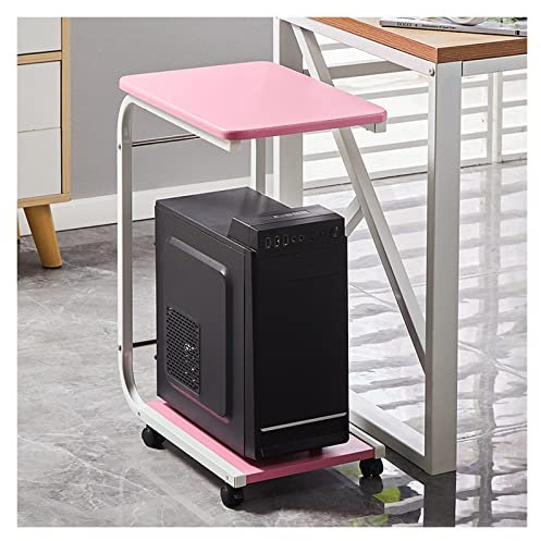Druckerständer 2-stöckiger Druckerständer mit rollenden Rädern Bewegliches Druckerregal for das Home Office, CPU-Halter, Wagen, PC-Laptop-Stehtisch Multifunktionsständer (Color : Pink)