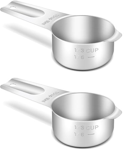 2PCS 1/3CUP (80ML, 2.6OZ) Measuring Cup, 18/8(304) Stainless Steel