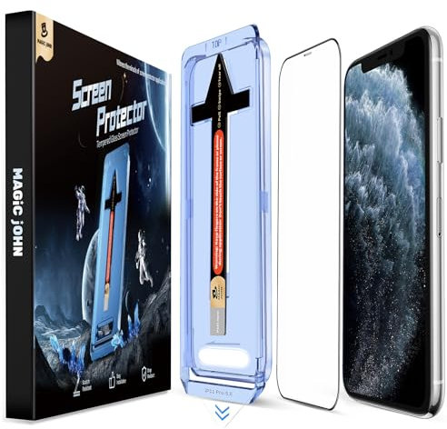MAGIC JOHN Pack of 2 for iPhone 11 Pro/iPhone XS/iPhone X for tempered glass (5.8 inches), auto-dust elimination, 9H hardness film, ultra clear screen protector, bubble-free, easy installation