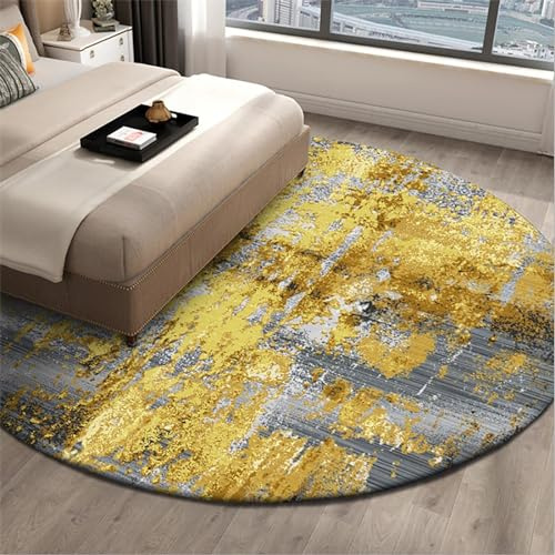 Taidianolp Teppich Rund Wohnzimmer Deko,Yellow,160 cm,Gelb, Schwarz Grau Abstrakt Meliert Modernes Design,Waschbarer Kurzflor Teppiche Schlafzimmer Arbeitszimmer Esszimmer Küche,