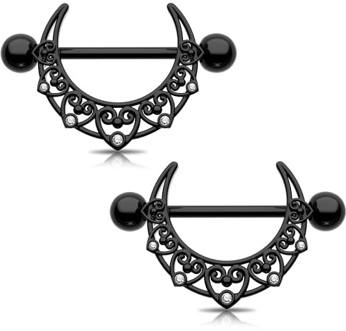 Melighting Brustwarzenringe, Herzform, Brustwarzenpiercing, 316L Edelstahl, Brustwarzenpiercing, Schmuck, Nippelschmuck für Damen, Schwarz, 14G 14MM, Edelstahl