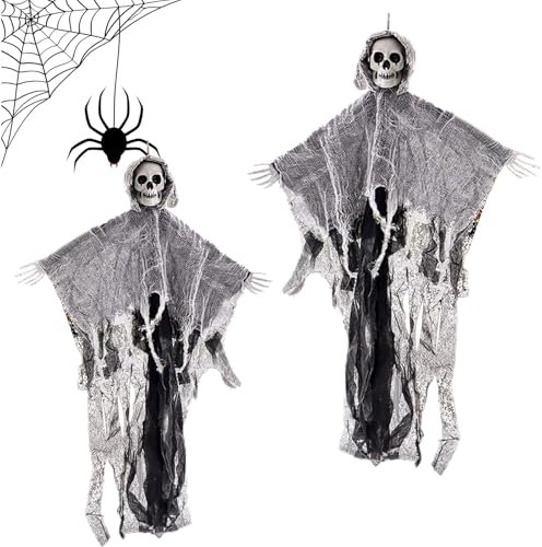 Ayizhiniu 2pcs Scheletro Appeso Halloween Fantasmi Decorazioni, Grim Reapers Puntelli Scheletro Fantasma, Realistico Scheletro Spaventoso, Adatto Decorazione della Casa Stregata Halloween