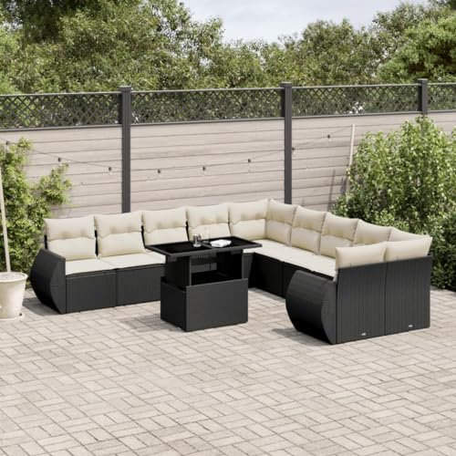 Homgoday Bettsofa-Set, 11-teiliges Gartensofa-Set mit Kissen aus schwarzem Polyrattan, für Wohnzimmer, Sofa, Garten, modernes Sofaset für den Außenbereich, Möbel Modell 3268796