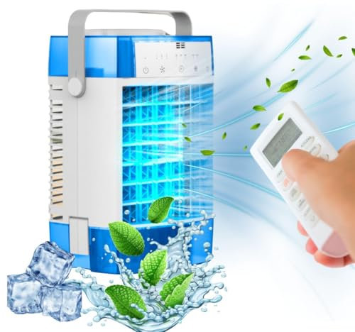 Aire Acondicionado Portatil, 1000ml Mini Enfriador, Humidificador Silencioso con Mando a Distancia, USB Ventilador con 3 Modos & 3 Velocidades, 2-4-8H Timer, LEDs Colores, Ideal Hogar/Oficina/Mascotas