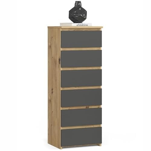 Kommode mit 6 Schubladen Kommode Schlafzimmer Flur Wohnzimmer Organizer Kommode mit Schubladen 40 cm breit 109 cm hoch | Artisan Eiche graphit Holz Highboard Sideboard Mehrzweckschrank Schrank schmal