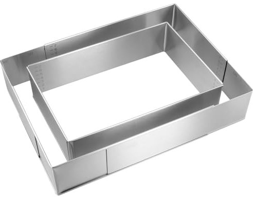 CHUENKUK Lot de 2 Cadre Rectangulaire Réglable, Moule Rectangulaire Patisserie, Moule à gâteau carré en Acier Inoxydable, 29,5 x 20 x 8 cm, Élargissement réglable 50 x 35 x 8 cm